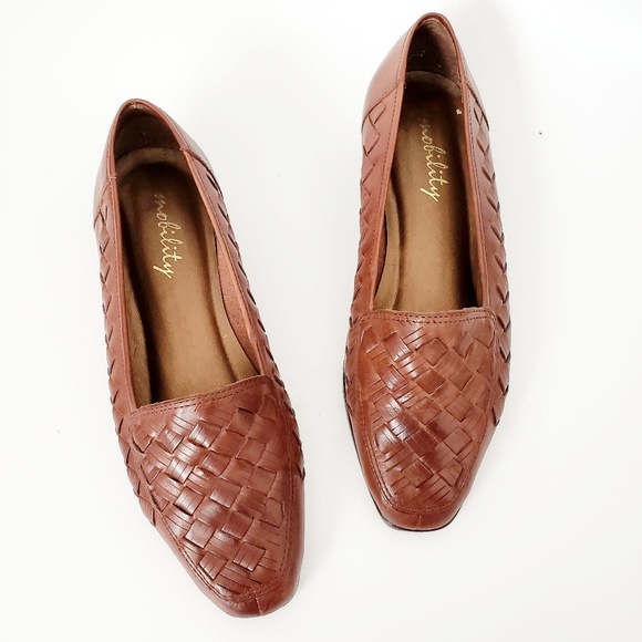Vintage Shoes - Vintage Brown Woven Leather Pointed Square Loafers